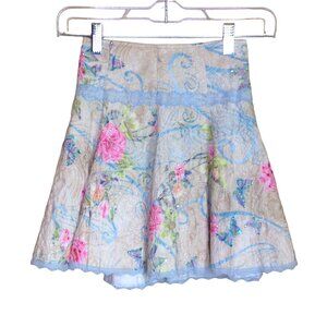 Zoe Ltd Fancy Floral Skater Skirt Pastel Blue and Pink 10